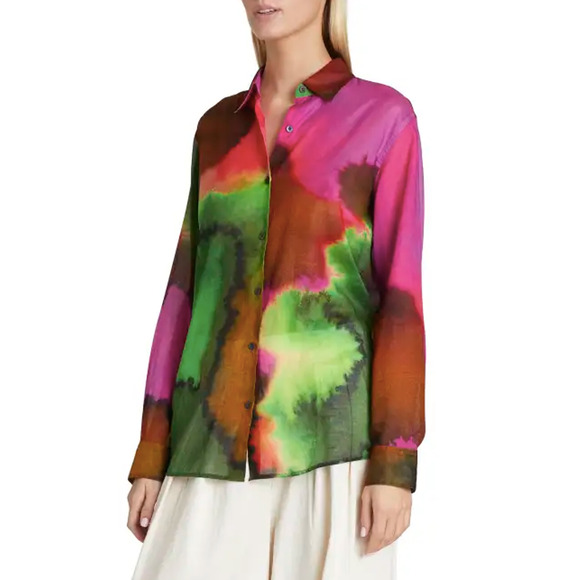 Dries Van Noten Clavelly Watercolor Print Collared Cotton Button Shirt Size 40 - Picture 9 of 11